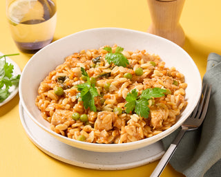 Free Range Creamy Chicken Orzo with Spinach and Peas